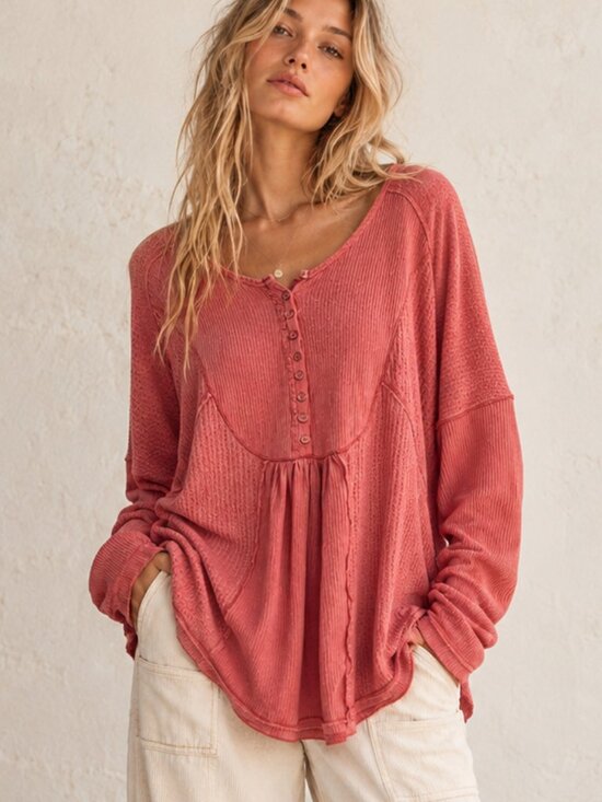 Free People Tops - Free People Leo Slouchy Henley Waffle Knit Top